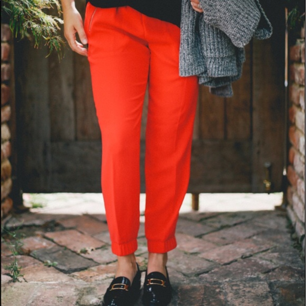 J Crew red pants with elastic waist + ankle size 4